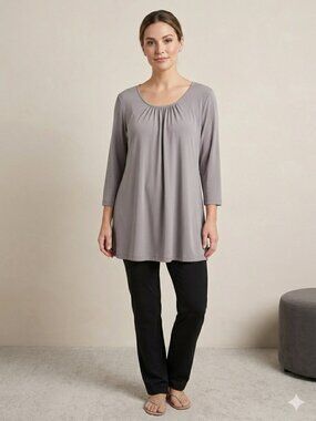 Susan Graver Essentials Liquid Knit Tunic Gray Medium M 3/4 Sleeve Stretch Top